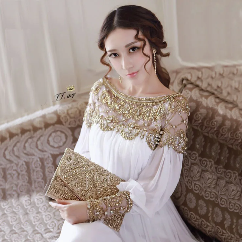 Newest Fashion Summer Baroque Designer Runway Dress Women's Long Sleeve Metal Beaded Rivet Pleated Dress elastic waist