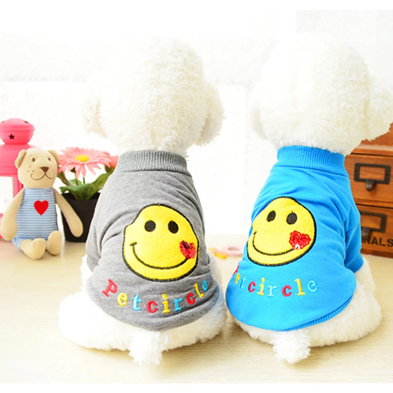 Милая одежда для щенков и собак Сезон весна лето Футболка со смайликом Хлопковая
