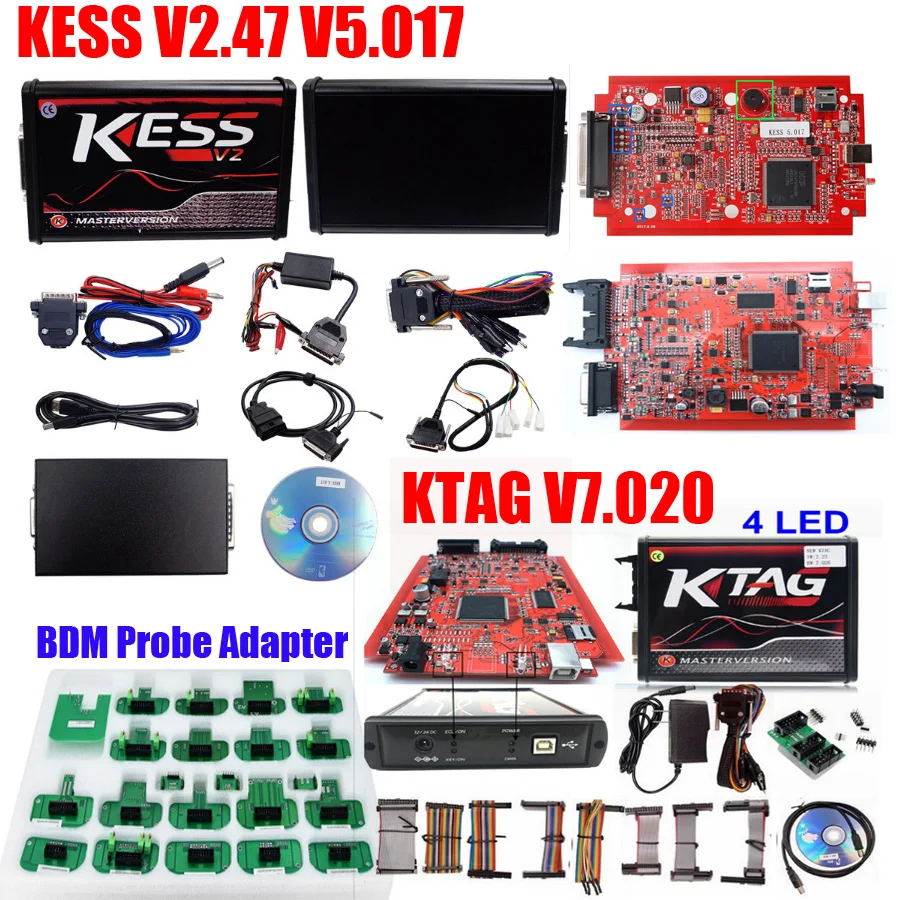 Красный ЕС KESS V2 V5.017 V2.47 мастер KTAG V7.020 V2.23 полный ECU программиста 5,017 2,47 чип-тюнинг инструмент BDM зонд Адаптер