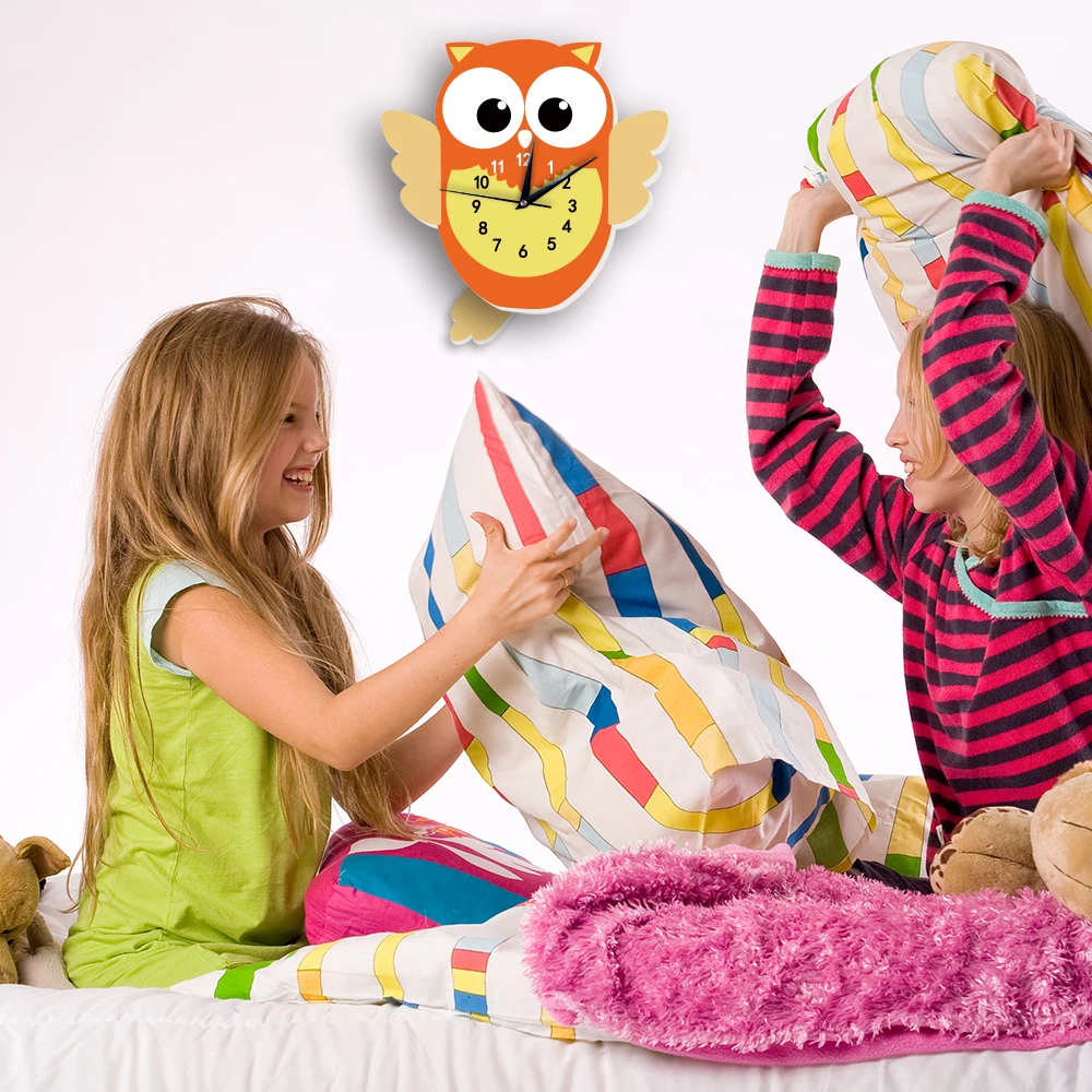 Мультяшная Сова 3D настенные часы с маятником Бесшумная палка для детской комнаты