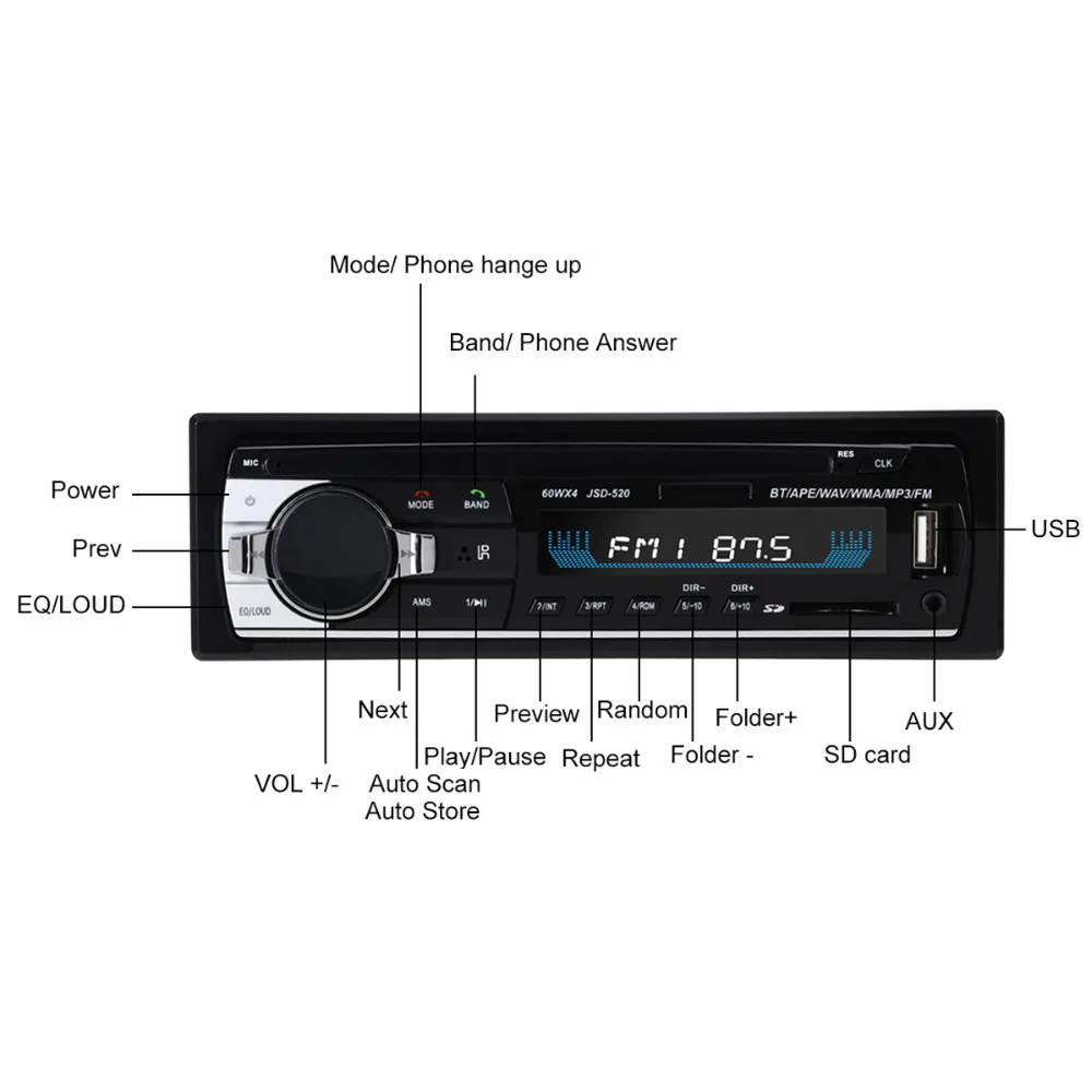 12 В автомобильное радио Bluetooth 1din автомобильный стерео плеер телефон AUX-IN MP3 FM/USB/Радио пульт дистанционного управления для телефона автомобиля аудио FM Aux вход прием#2