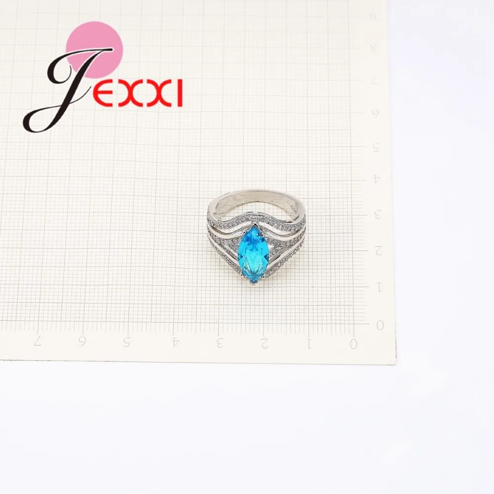 

Top Quality Geometric Blue Crystal Rings For Women Vintage 925 Sterling Silver Wedding Party Ring For Female Bijoux Gift