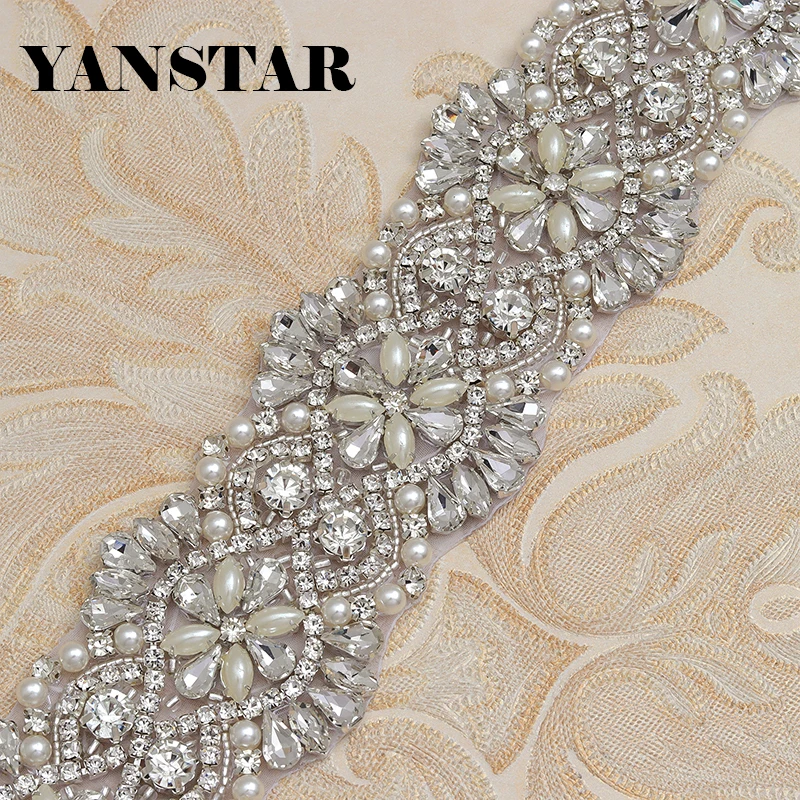 YANSTAR 1 ярд ручной работы, со стразами аппликация прозрачное розовое золото Кристалл декоративная аппликация для невесты платье с ремнем YS811