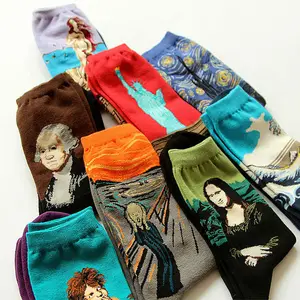 Носки мужские, женские, зимние, Осенние, хлопковые, с изображением картины Ван Гога, Моны Лизы
