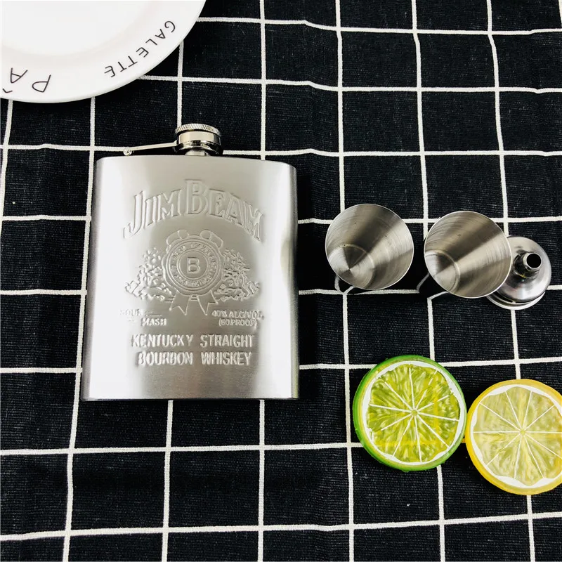 7 унций бутылка виски отпечаток Джек водка Воронка FLAGON 304 нержавеющая сталь алкоголь ликер бедра фляжка чашки черный Фестиваль подарочная коробка набор