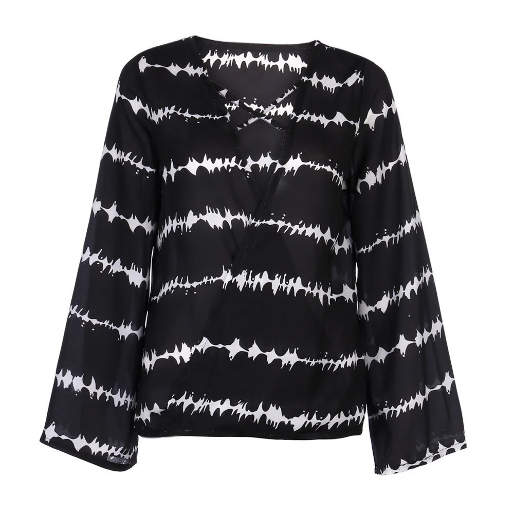 Женские свободные шифоновые топы с длинным рукавом и принтом классические