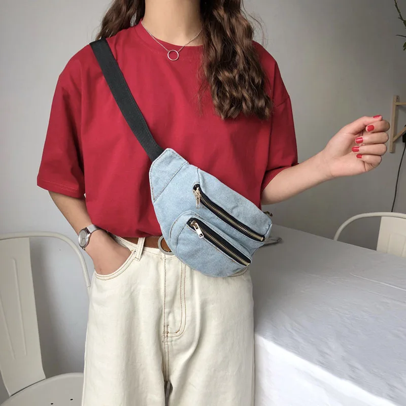 12PCS / LOT Denim Zipper Waist Pack Bags for Women Belt Packs Chest Crossbody Handbags Shoulder Messenger Fanny Bag|Поясные сумки| |