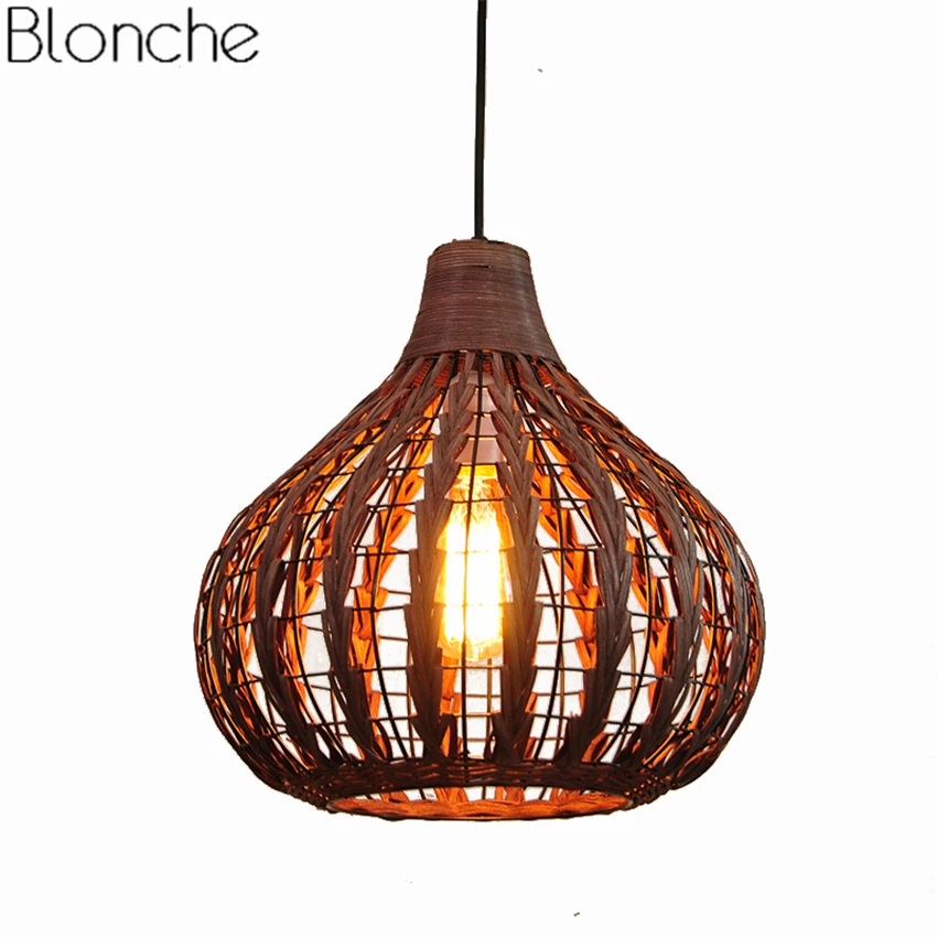 Юго-Восточная Азия Бамбук Ротанговые Подвесные Светильники из Плетеного Ротанга с LED подвесной лампой для Ресторана Кухни Внутреннего Освещения Декоративное Светильник