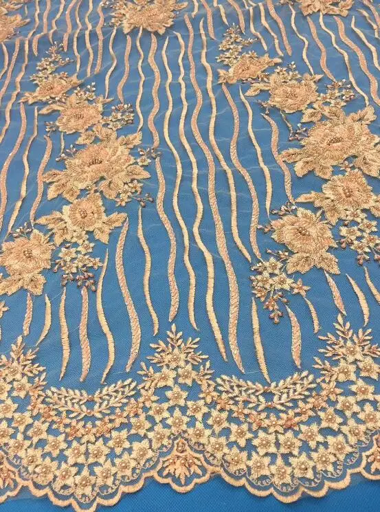 New high quality wedding dress fabric beads decorated embroidery embossed tulle lace 04255 African Nigerian | Дом и сад