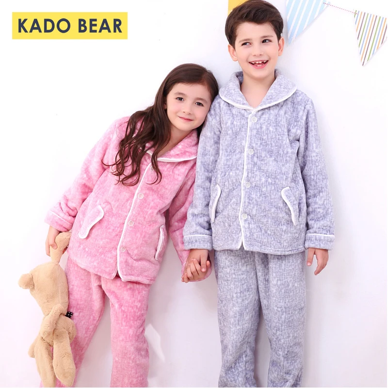 Зимние пижамы для мальчиков и девочек Детские фланелевые теплые одежда сна из