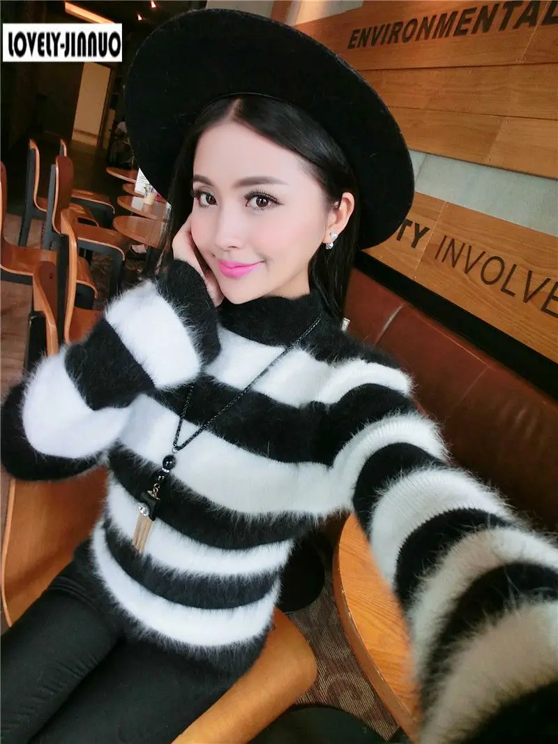 Новые Флисовые женские норковые кашемировые пуловеры свитера черно-белые