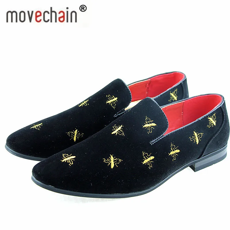 movechain Fashion Men's Casual Embroidery Loafers Mens Suede Leather Shoes Moccasins Oxfords Man Wedding Party Flats Size 38-45 | Обувь