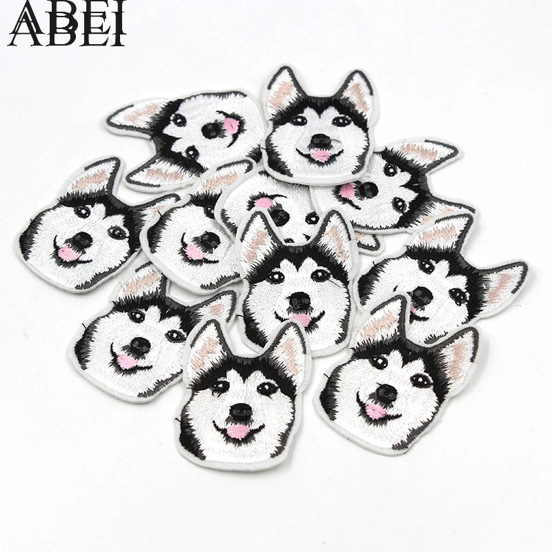 10 шт./лот железные нашивки с собакой хаски вышитая аппликация для одежды пальто