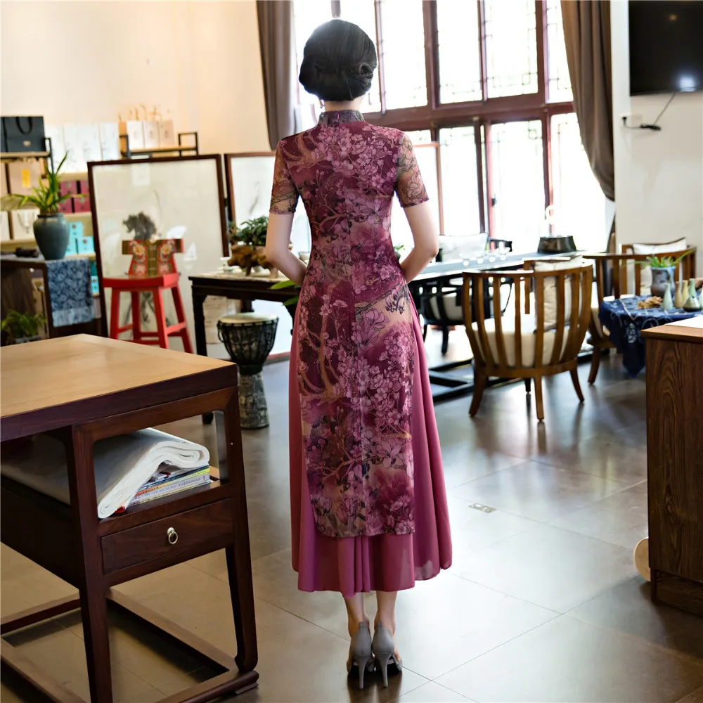 Шанхай история Новое поступление весна Aodai Вьетнам Длинные платье Чонсам для Для женщин традиционные Костюмы аозай Платья для женщин