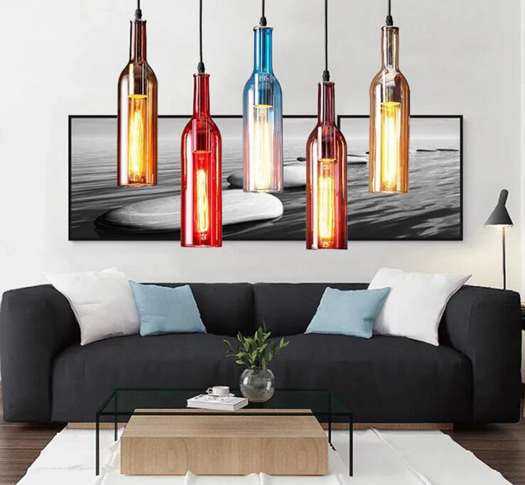 American retro industrial color wine bottle chandelier art creative personality bar restaurant cafe lamps LED lighting | Лампы и