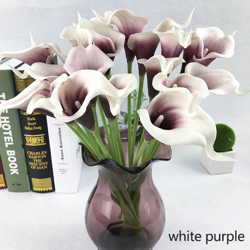 white purple 10 шт Вечерние Свадебный букет цветов украшение дома свадебный букет ПУ мини многоцветные латексные искусственные цветы - Цвет: white purple