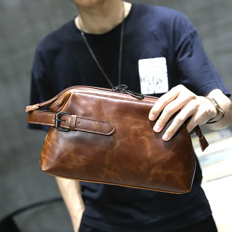 

Xiao.P Crazy Horse PU Leather Men's Small handbag Fashion Cell Phone Pocket Clutch Bags Business Large Capacity Purse Male