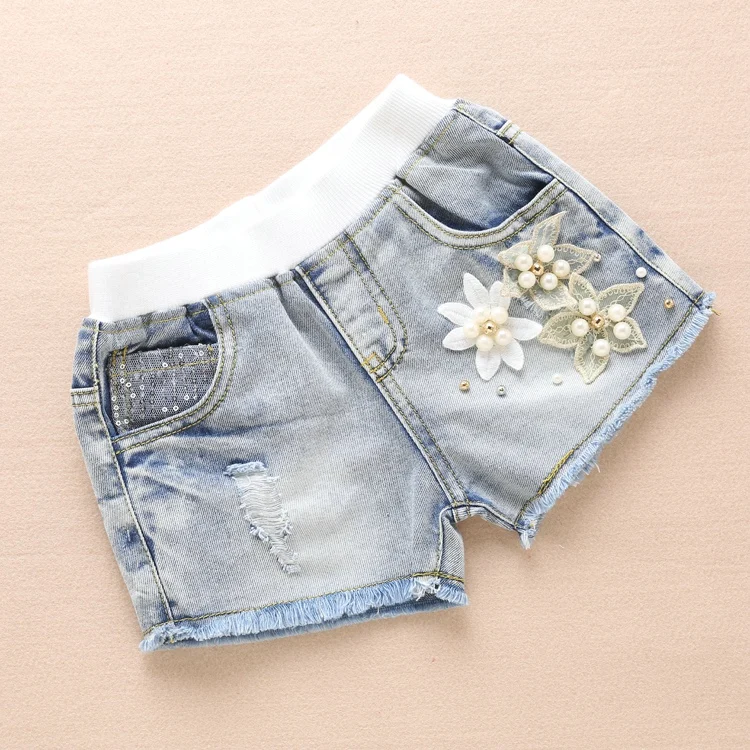 Весна-лето 2017 модные хлопковые джинсовые шорты для девочек детские джинсы с