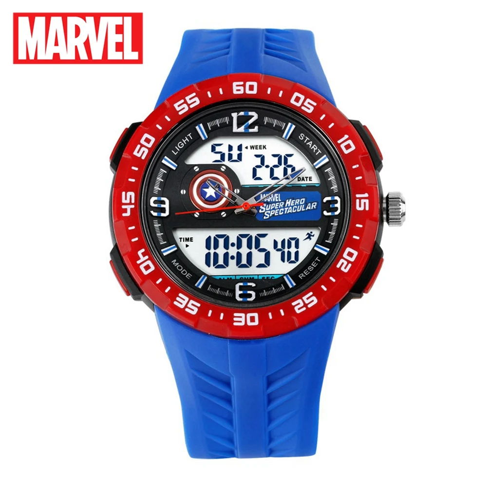 

Marvel Avengers Captain America Supper Hero Teen Sport Multifunctional 5Bar Waterproof Watches Rubber LED Luminous Disney Clocks