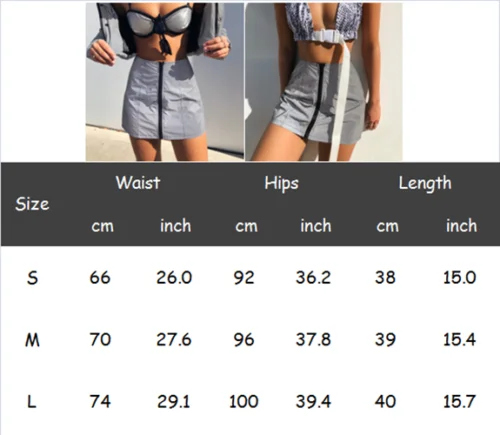 Светоотражающие юбки женские молнии спереди мини юбка высокая Талия Bodycon
