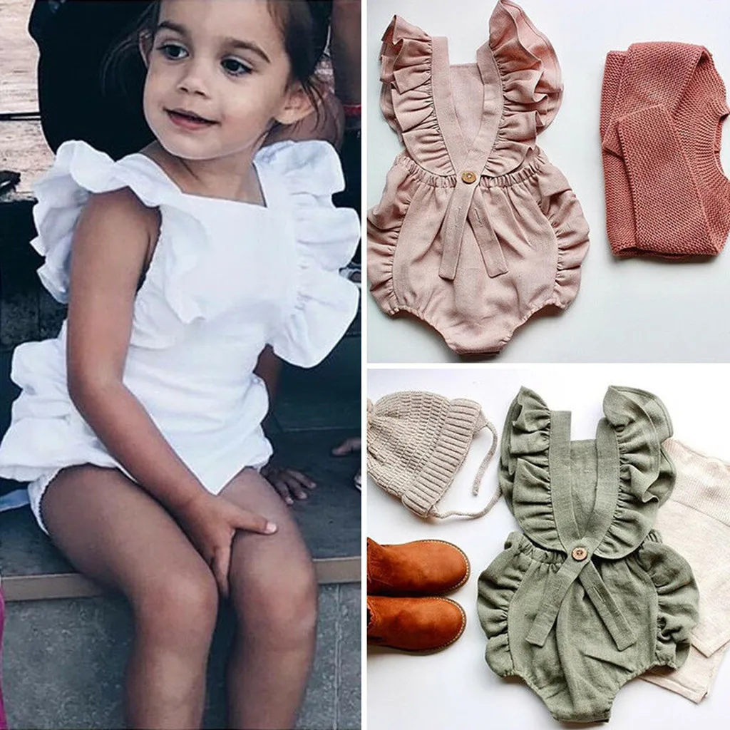 25 цветов милый однотонный комбинезон с рюшами для новорожденных девочек