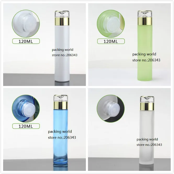 120ml pearl white /green/blue/frostedglass bottle with gold lid plastic stopper for lotion serum emulsion toner toilet packing