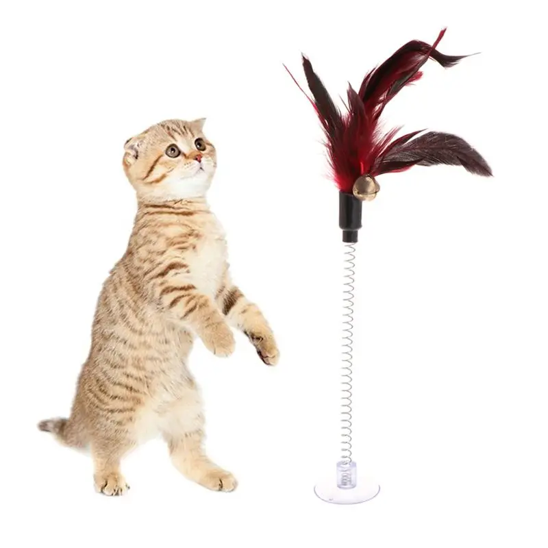 

Cat Toys Feather Stick Spring Suction Cup Pet Teaser Funny Interactive Wand Pen