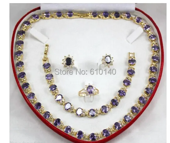 Колье браслет и серьги с фиолетовым аметистом | Украшения аксессуары