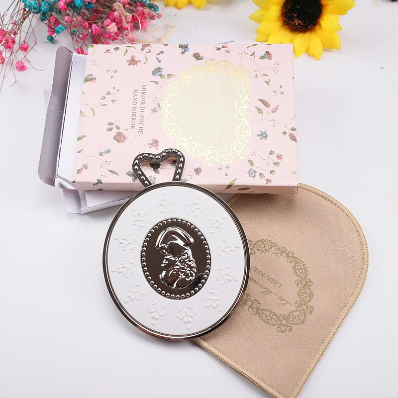 Изысканный Подарок Французский Тиснением Макияж Hand Mirror Румяна Лепесток