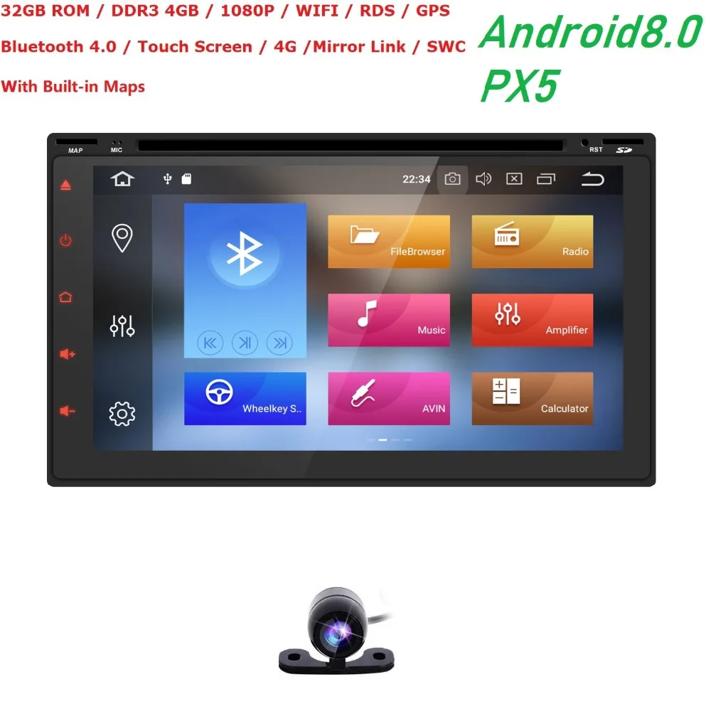7&quotUniversal 2 din car radio gps android8.0 PX5 8OctaCore 4GB RAM 32GB ROM Car Stereo Player GPS Navigation Bluetooth USB CAM MAP |