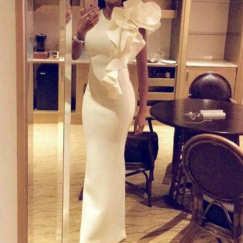 Vestidos de fiesta Простое Элегантное белое приталенное длинное платье русалки с круглым