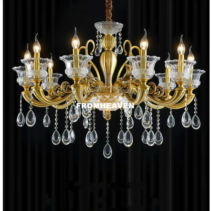 Хрустальная люстра из латуни и меди современная роскошная лампа с подвеской для