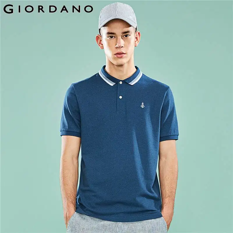 Giordano футболка Polo slim fit с короткими рукавами, с вышивкой якоря на груди, имеет несколько цветовых решений, а так же размеров