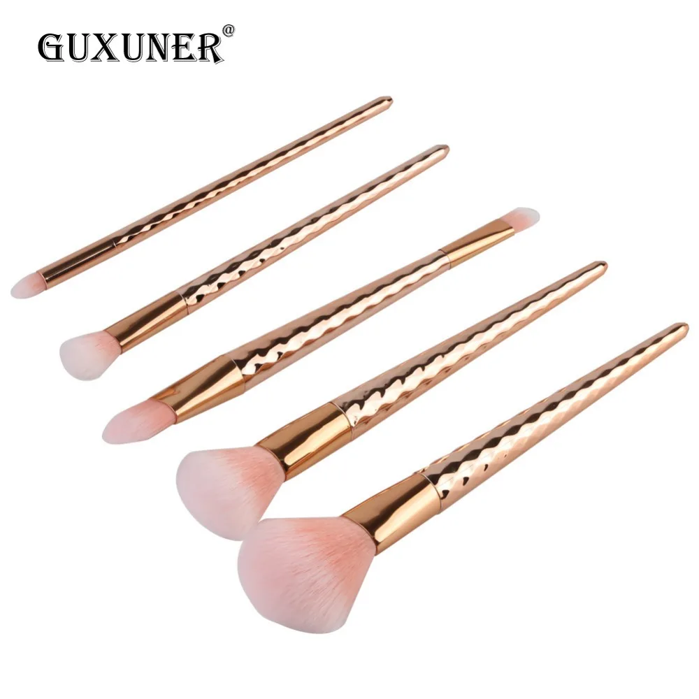 GUXUNER 5 шт. Diamond Rose Gold набор кистей для макияжа Фонд Румяна Тени Русалка Радуга Кисть