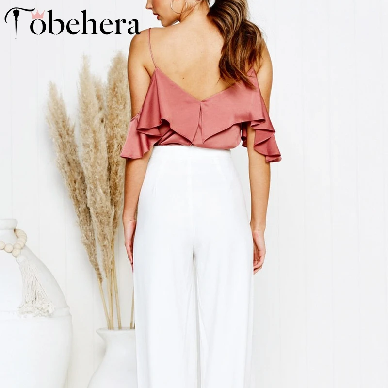 Glamaker Атласные оборки элегантный короткий топ для женщин с открытыми плечами