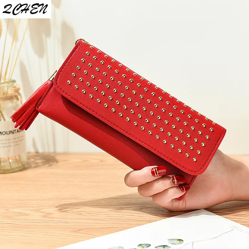 Женский Длинный кошелек клатч с пряжкой и заклепками вместительный бумажник