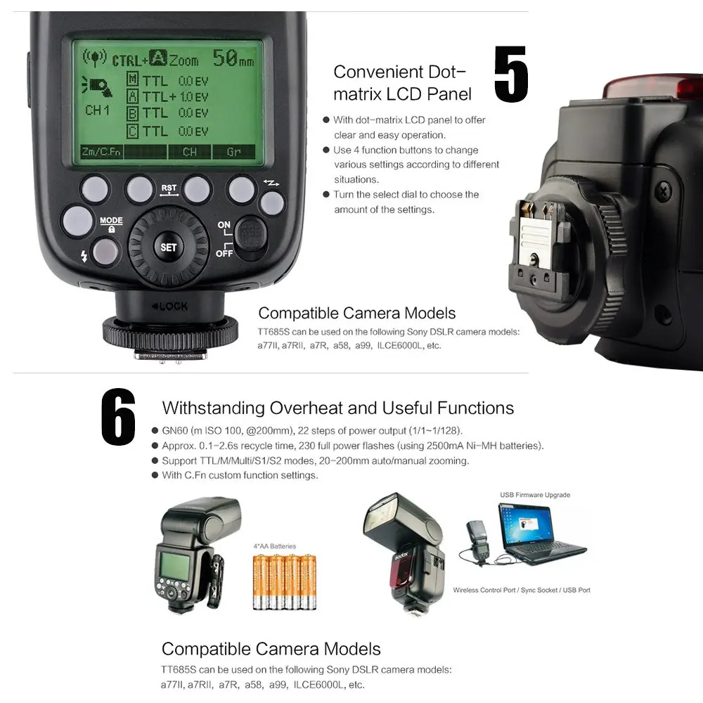 Godox TT685 TT685C TT685N TT685S TT685F TT685O 1/8000s ttl вспышка Speedlite X1T триггер для Canon Nikon sony Fuji Olympus |