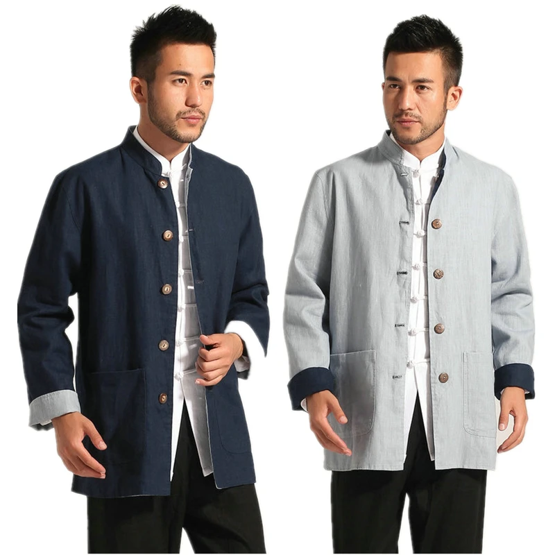 Новинка 2018 мужская рубашка из хлопка и льна двусторонняя китайская туника с