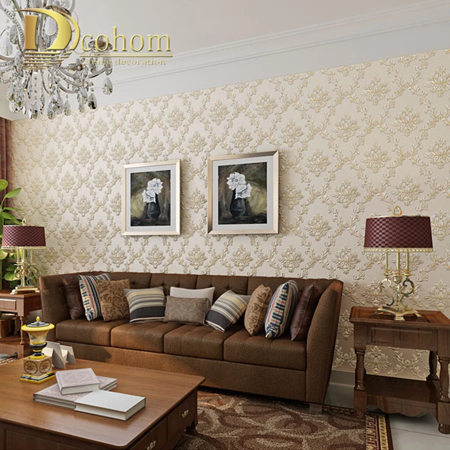 Beige White Luxury Floral Wallcoverings Embossed Flower 3D Wallpaper Non-woven Bedroom Rolls | Обустройство дома
