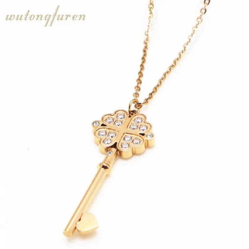 

New Wholesale Titanium Steel Key Sweater Chain Necklace Rose Gold Female Long Style Accessories