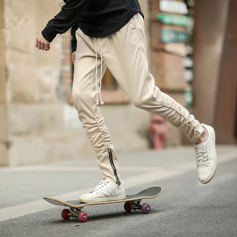 Мужские облегающие брюки шаровары в стиле хип хоп с молнией Kanye черные хаки