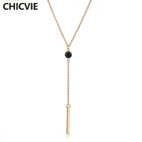 chicvie 2018 designer new arrival natural stone lava beads chain necklace with long stick statement pendant necklaces sne180029