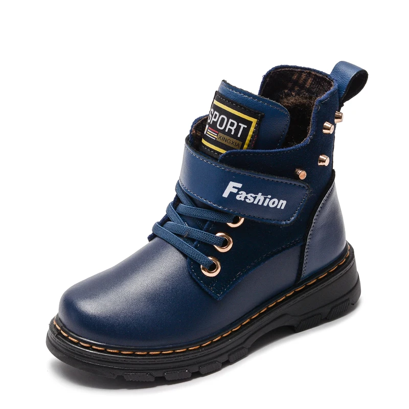Мотоциклетные ботинки для мальчиков с заклепками из ПУ кожи теплые зимние