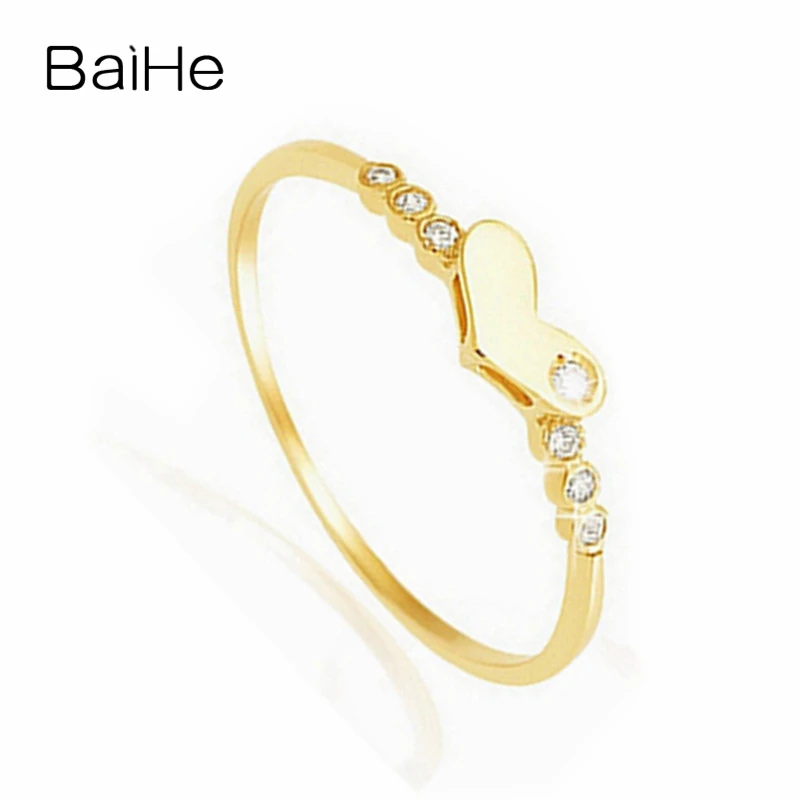 BAIHE Твердое 18 к желтое золото 0.04ct сертифицированное H/SI круглое ограненное натуральными бриллиантами Свадебное женское тонкое ювелирное Подарочное кольцо