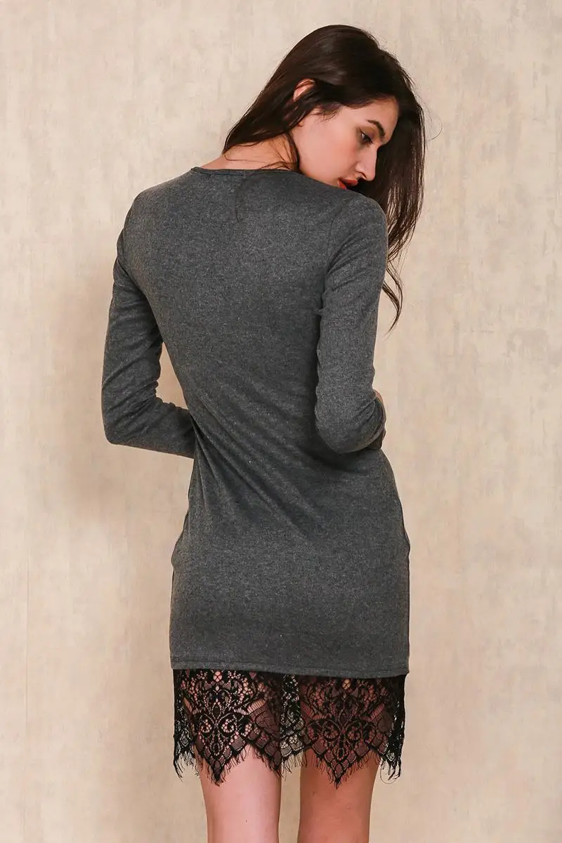 2016 Одежда Элегантный кружева серый bodycon платье Рождественский вечер с длинным