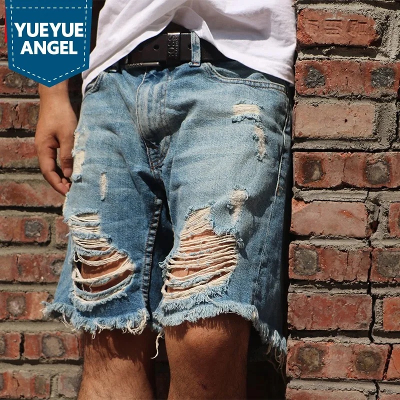 Классические рваные джинсовые шорты с дырками мужские свободные винтажные