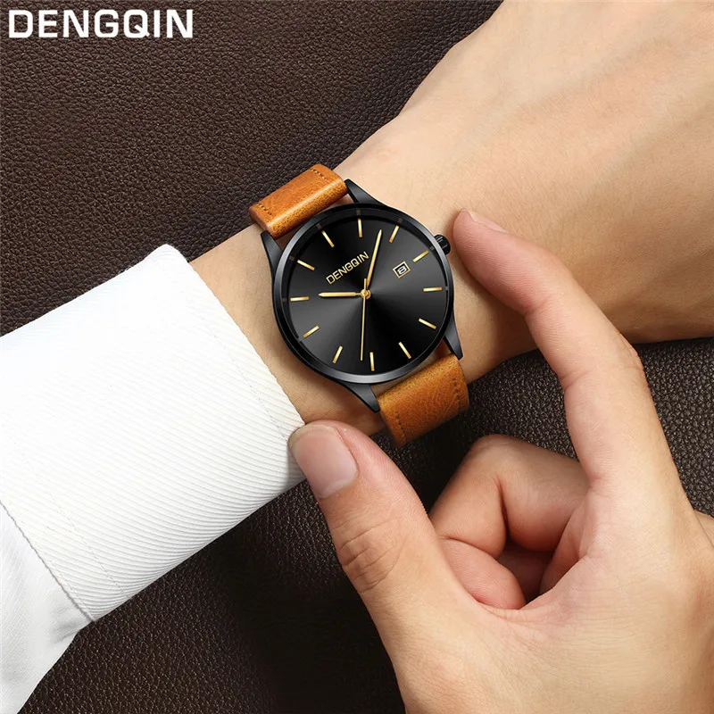 Часы мужские повседневные кварцевые с кожаным ремешком аналоговые из