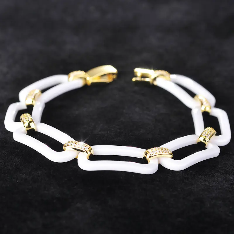 

Madrry Elegant Square Ceramic Keramik Bracelet Women Party Wedding Wrist Accessories Braccialetto Gold Rhodium Zircon Schmuck