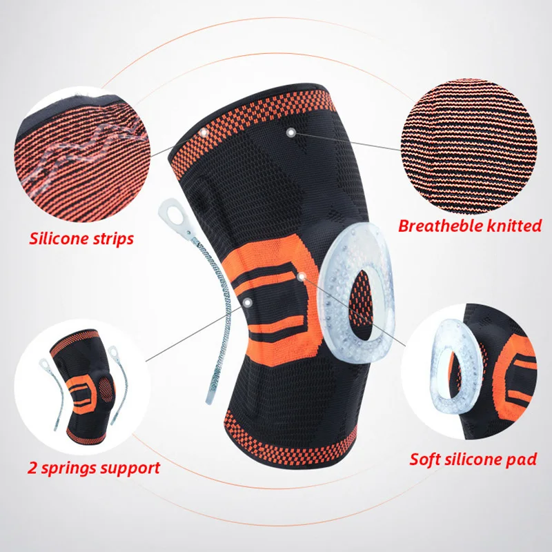

2 PCS Patella Knee Protector Brace Silicone Spring Knee Pad Basketball Knitted Compression Elastic Knee Sleeve Support Sports