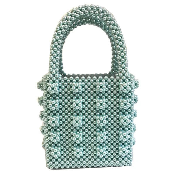 mint green Новинка, сумка с жемчугом, украшенная бусинами, сумка-тоут, женские вечерние, элегантные, винтажные сумки, сумка-мешок, белая, желтая, синяя,, Прямая поставка - Цвет: mint green